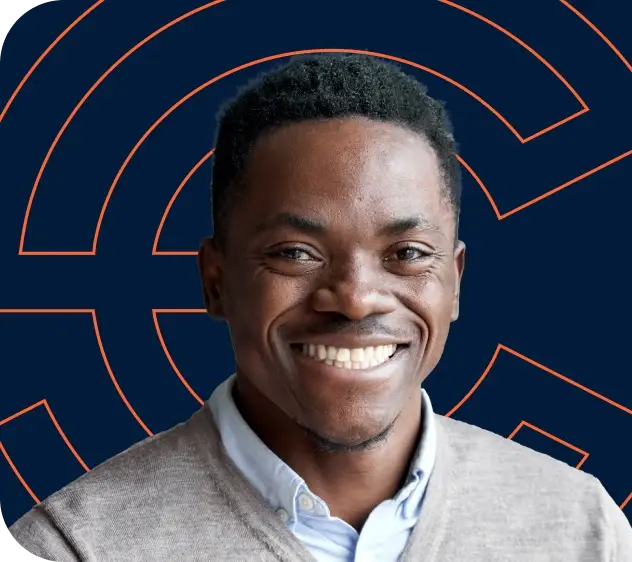 Smiling broker against a navy Point C backdrop